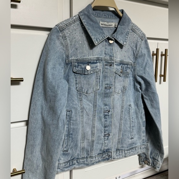 Light Blue Denim Jacket with Studded Shoulders - Picture 4 of 11